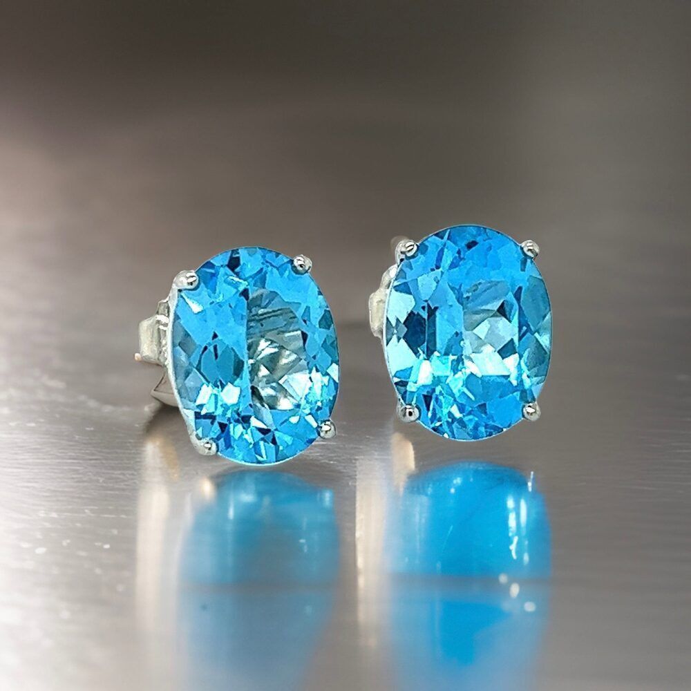 Natural Blue Topaz Stud Earrings 14k White Gold 5.79 TW Certified $599 307906